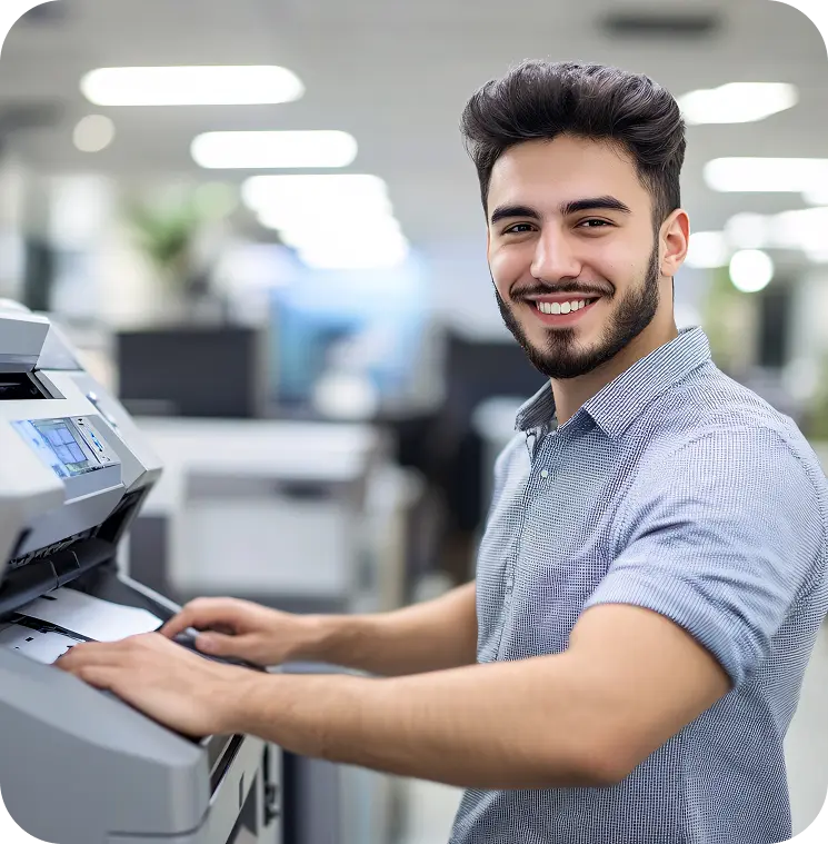 Technician working on an office printer